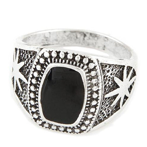 Silver tone Antique style Black Enamel Ring R8