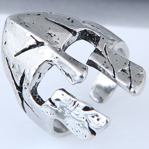 Silver Tone Antique Style Open Face Mask Ring R2