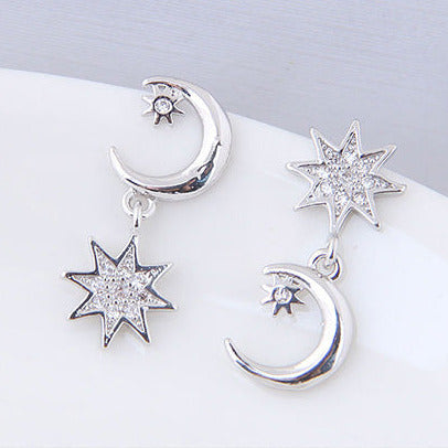 Silver Tone Sparkly Star/Moon Pendant Stud  Earrings E121