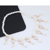White Faux Pearl/Gold Tone Clear Drop Anklet A6