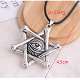 Silver Vintage Tone Large All Seeing Eye Star Of David Pendant Necklace N13