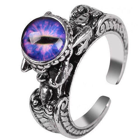 Silver Vintage Tone Purple Demon Eye Adjustable Ring R33