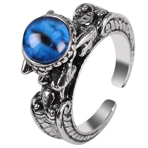 Silver Vintage Tone Blue Demon Eye Adjustable Ring R31