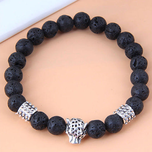 Black Volcanic Stone Bead Leopard Bracelet B21