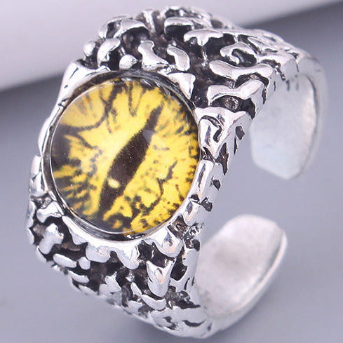 Silver Tone Adjustable Yellow Eye Ring R40