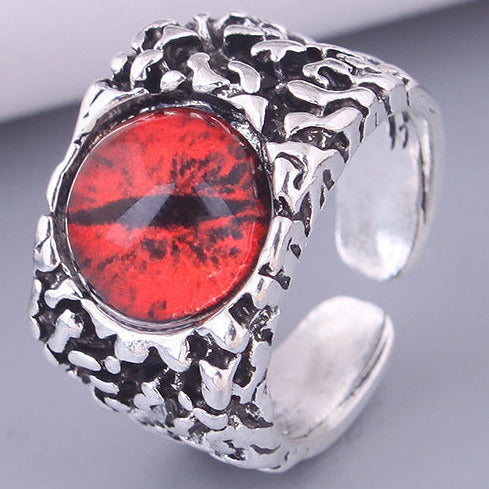 Silver Tone Adjustable Red Eye Ring R40