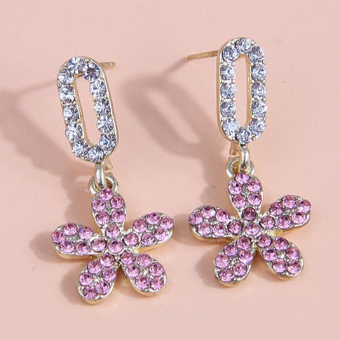 Silver Tone Diamante Flower Stud Earrings E196