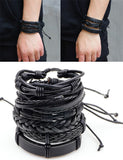 Set of 6 Leather Unisex Black Bracelets B1