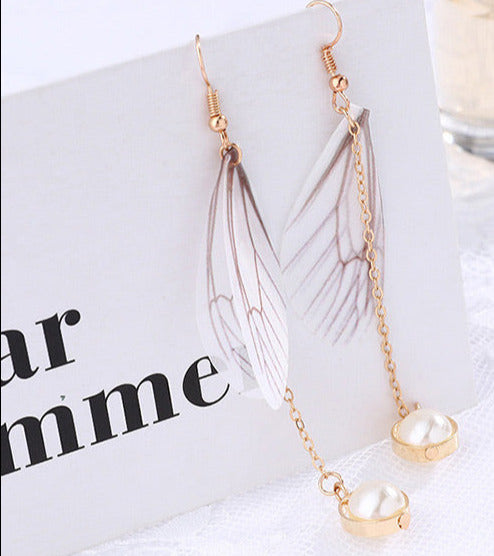 Gold Tone Butterfly & Pearl Long Earrings E30 *SALE