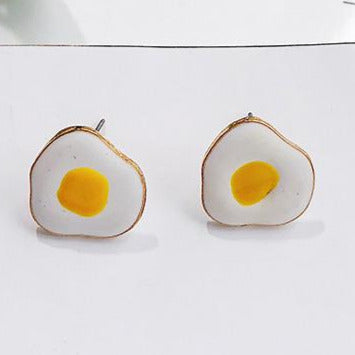 Gold tone White Fried Egg Stud Earrings E8