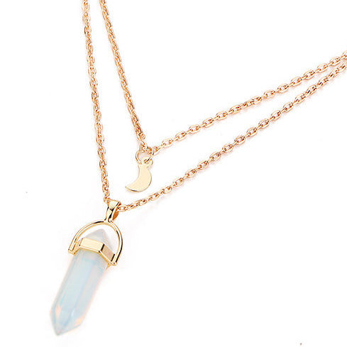 Gold Tone Double Layer Necklace & Opalite Crystal Pendant N76