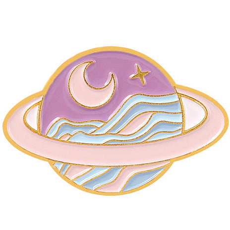 Pink/Blue Planet Alloy Pin Badge P28
