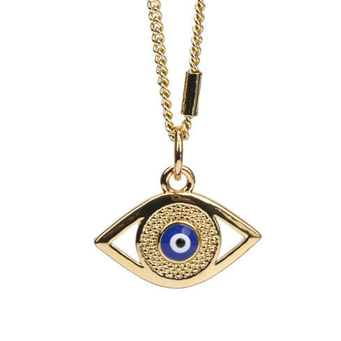 Gold Plated Fine Chain Necklace with Small Blue Eye N59