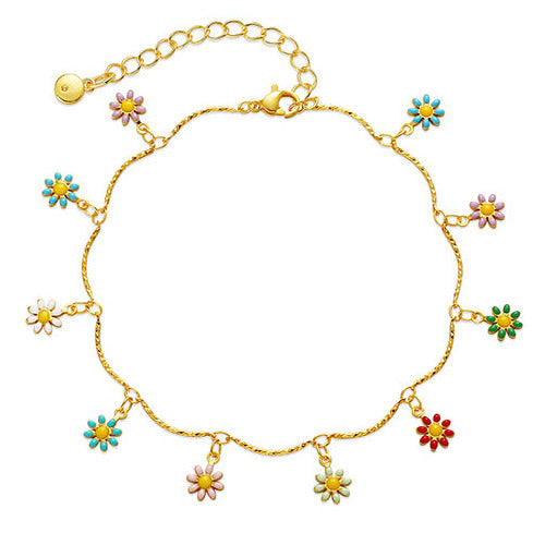 Gold Tone Delicate Flower Drop Anklet A10