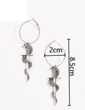 Silver Tone Snake Wrap Sword Large Hoop Earrings E130
