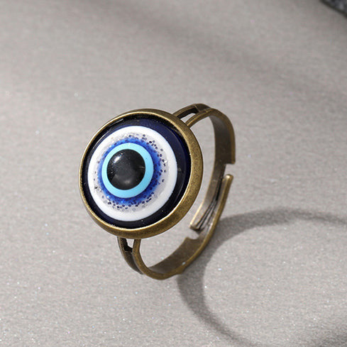Bronze Tone Evil Eye Blue Adjustable Ring R68 Size O+