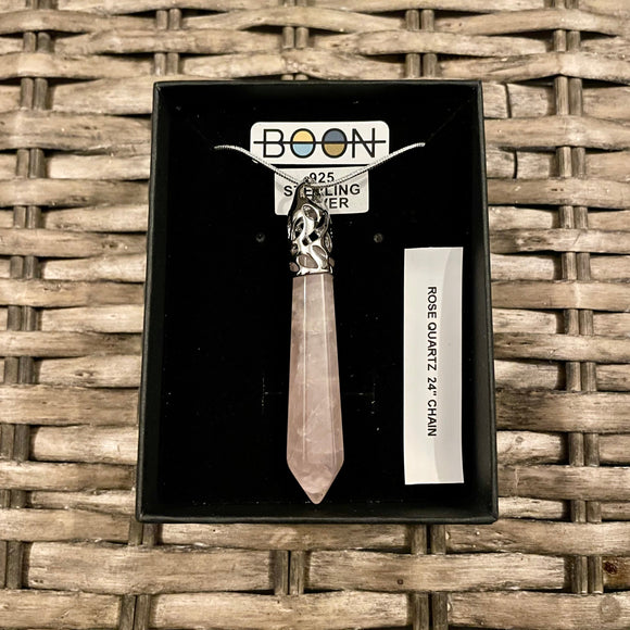 925 Silver Rose Quartz Point Crystal Necklace Boxed N109