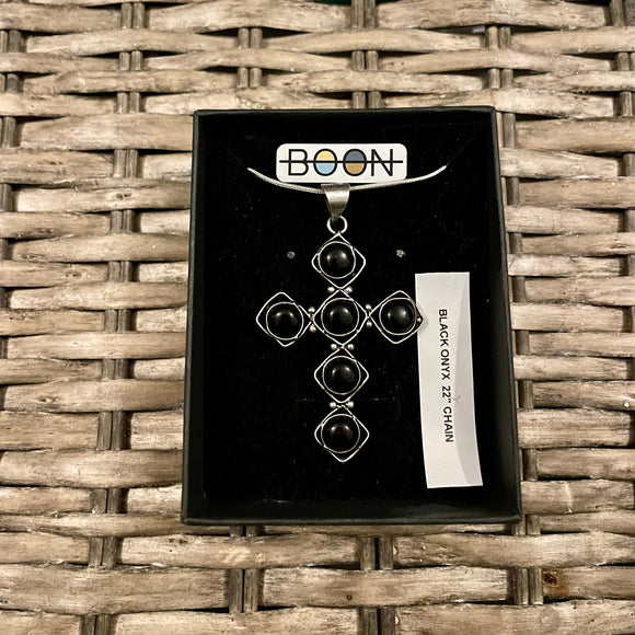 925 Silver Blck Onyx Crystal Cross Necklace Boxed N116