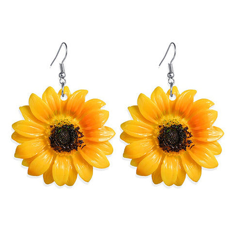 Acrylic Large  6cm Sunflower Hook Earrings E17