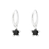 Sterling Silver Swarvoski Crystal Black Star Hoop Earrings In A Bottle E168