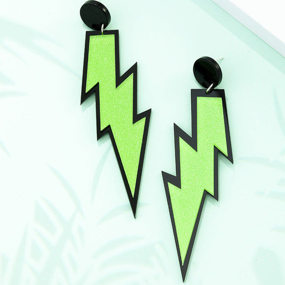 Black/Lime Green Long Lightening Bolt Sparkle Earrings E139