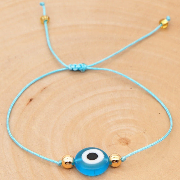 Resin Evil Eye Symbol Cord Sky Blue Bracelet B24