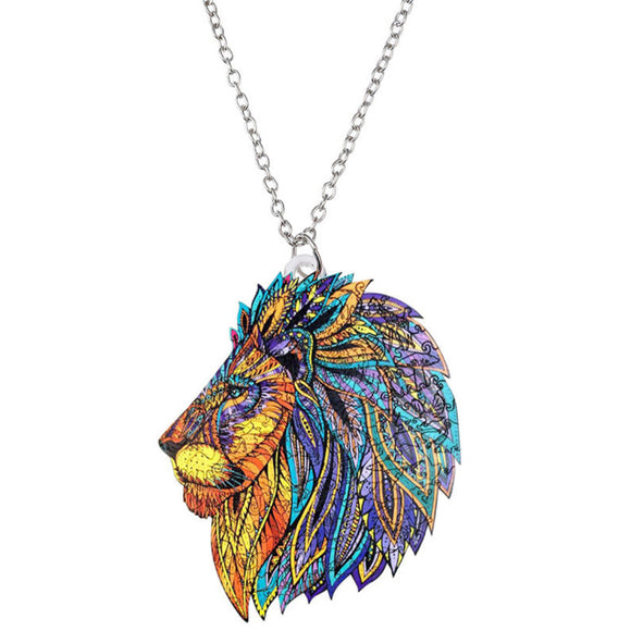 Acrylic Large Side Face Lion Head Pendant Necklace N57