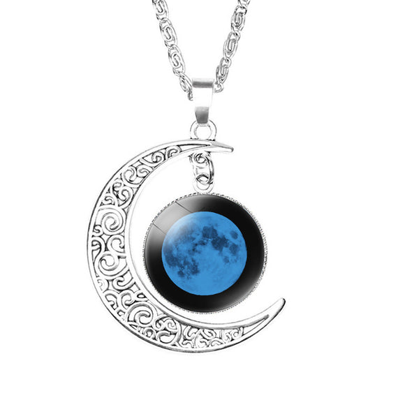 Silver Tone Time Treasure Blue Moon Necklace N54