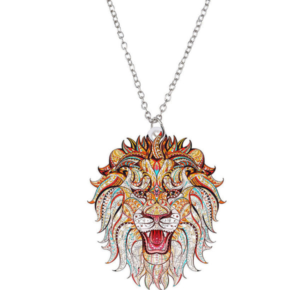 Acrylic Large Full Face Lion Head Pendant Necklace N56