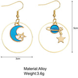 Gold Tone Blue Moon/Planet Hollow Hoop Earrings E140
