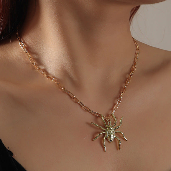 Gold Tone Spider Pendant Necklace N68