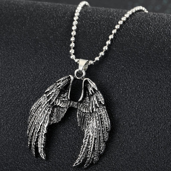Silver Antique Tone Large Wings Necklace N62