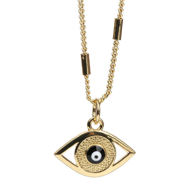 Gold Plated Fine Chain Necklace with Small Black Eye N59