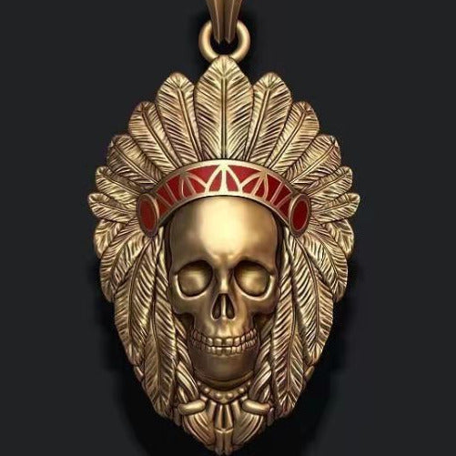 Gold Tone Indian Skull Pendant Necklace N71 SALE!