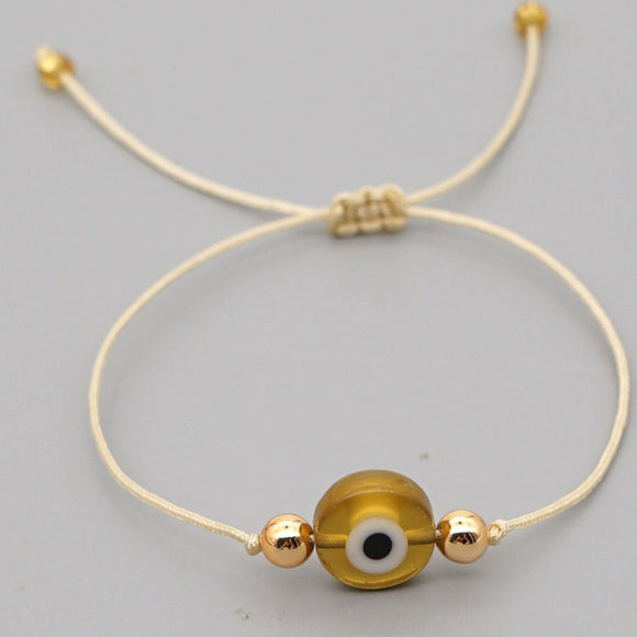 Resin Evil Eye Symbol Cord Gold Bracelet B23
