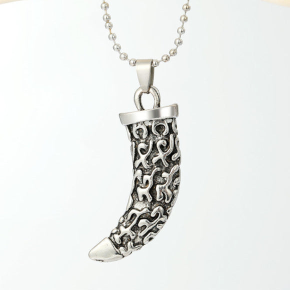 Silvere Tone Large Dog Tooth Pendant Necklace N58