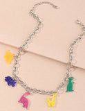 Silver Tone Resin Colour Dinosaurs Necklace N7