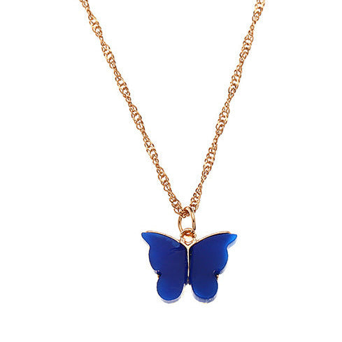 Gold Tone Dark Blue Butterfly Necklace N4