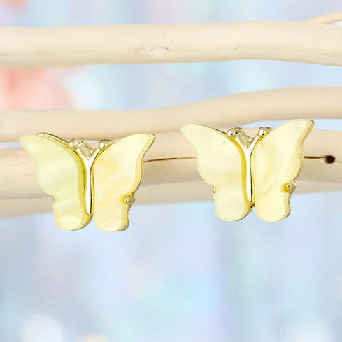 Gold Tone Lemon Stone Butterfly Earring Studs E114