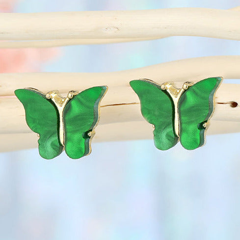 Gold Tone Green Stone Butterfly Earring Studs E114