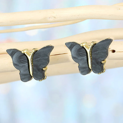 Gold Tone Black Stone Butterfly Earring Studs E114