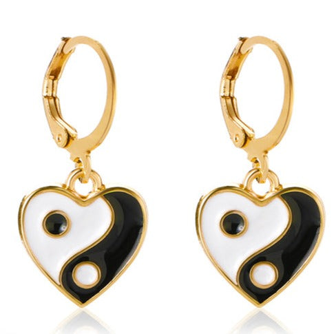 Gold Tone Small Ying Yang Heart Earrings E205
