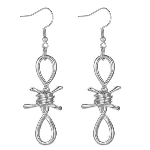 Silver Tone Barbed Wire Earrings E64