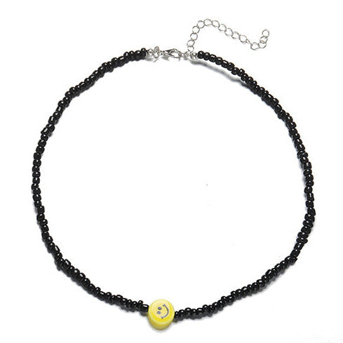 Black Rice Bead Yellow Smiley Face YTK Necklace N20