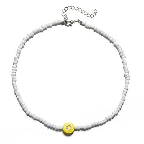 White Rice Bead Yellow Smiley Face YTK Necklace N20