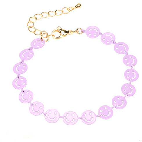 Alloy Lilac Colour Smiley Face Link Bracelet B5A