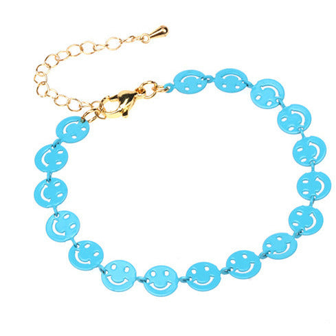 Alloy Blue Colour Smiley Face Link Bracelet B5A