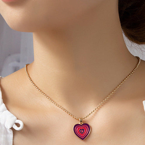 Gold Tone Purple/Red Y2K Heart Necklace N22