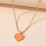 Gold Tone Orange Shades Y2K Heart Necklace N22
