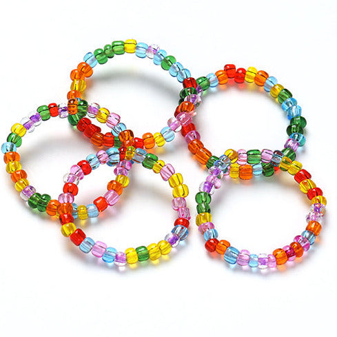 Colourful X5 Small Beaded Stretchy Rings R39
